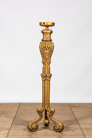 A French Historicism gilt wooden floor lamp, ca. 1900