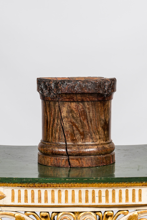 A wooden stand for a large bronze mortar, most probably 18th C.