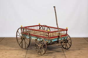 A polychrome wooden cart, 19th C.