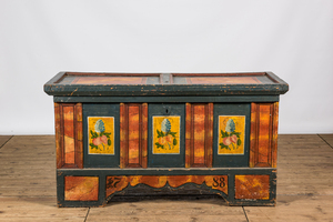 A large possibly Austrian polychrome wooden chest, dated 1788, ca. 1800