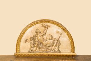 A polychrome wooden relief depicting Pan and bacchantes, 19th C.