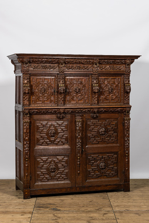 A Flemish wooden renaissance five-door cupboard, 17th C.