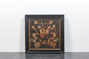 A painted wooden armorial panel, dated 1650
