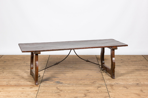 A Spanish wrought iron mounted wooden table, 19th C.