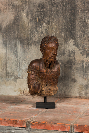 A Flemish oak sculpture of a Roman soldier, 16th C.