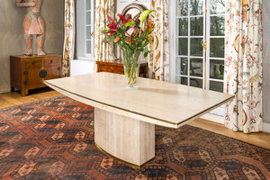 A large rectangular Italian travertine dinner table, 20th C.