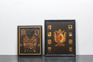 Two painted wooden armorial panels, 18th C.