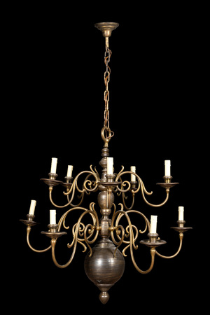 A renaissance-style brass and bronze 'ball' chandelier, 19/20th C.