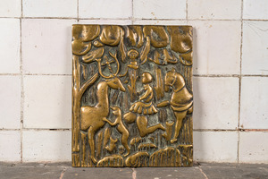 A bronze plaque depicting 'The vision of Saint Hubert', 17th C. or later