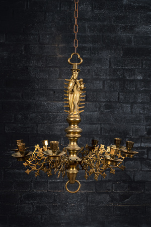 A Flemish or Dutch brass Gothic Revival chandelier, 19th C.