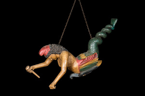 A polychrome wooden mermaid, 20th C.