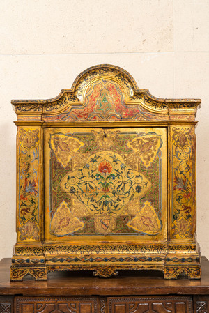 An Italian polychromed and gilt wooden table cabinet in orientalist style, 19th C.