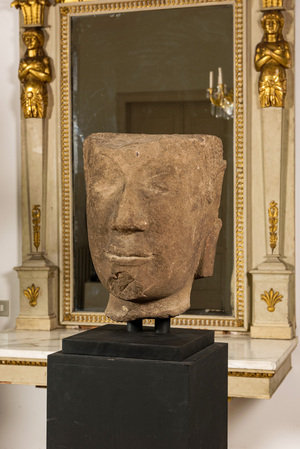 A carved stone head of Buddha, probably Thailand, 13/14th C.