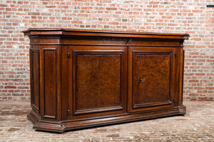 An Italian burl wood veneered walnut cupboard, 17/18th C.