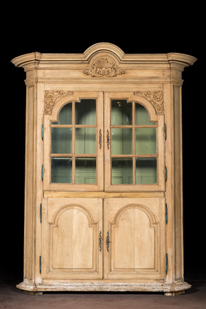 A leached oak display cabinet, 19th C.