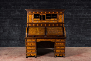 A Japanese Hakone marquetry cylinder bureau, Meiji, 19th C.