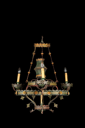 A Gothic Revival tole chandelier, 19th C.