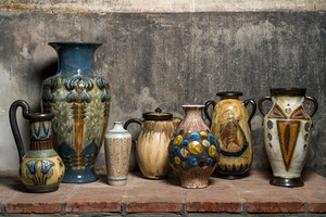Seven polychrome glazed stoneware vases, a.o. Roger Guérin, Perignem, Losson and Dubois, 20th C.