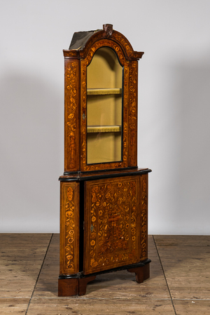 A Dutch mahogany and floral marquetry corner cabinet, 19th C.