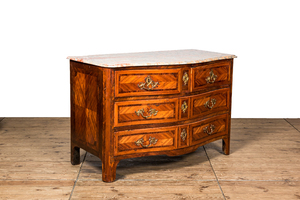 A veneered wooden commode with marble top, 19th C.