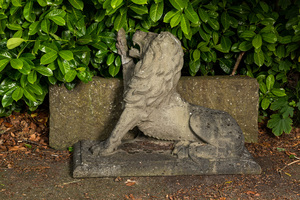 A carved stone relief of a lion, 19th C.