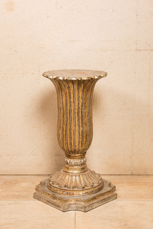 A French patinated wooden Empire-style pedestal, 19th C.