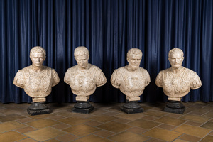 Four Italian faux marble busts of Roman emperors, 20th C.