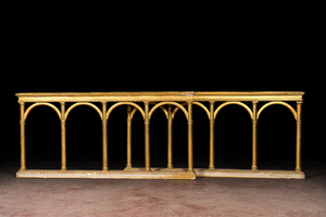 A pair of gilt wooden balustrades, 19/20th C.