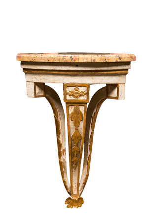 A neoclassical partly gilt corner console with marble top, ca. 1800