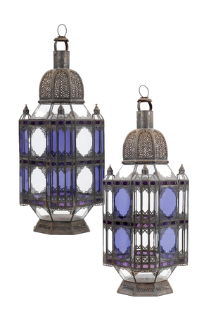 A pair of large Moroccan metal and glass lanterns, mid 20th C.