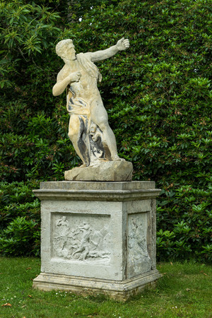 C. Michot (19th C.): Archer after the antiques, limestone on an impressive base depicting mythological scenes, dated 1853