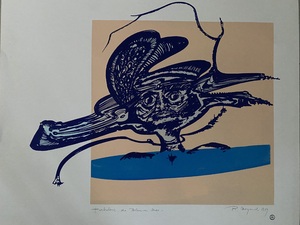Rudy Meganck: 'Turbulent, the blue man', silkscreen, 1989