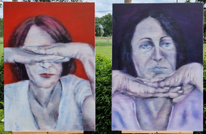 Dirk Bossouw: 'Enough!' and 'Boring', oil on canvas, 2014