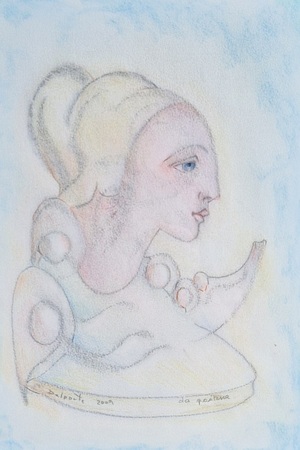 Charles Delporte (1928-2012): 'La Poétesse', pencil on paper, 2009