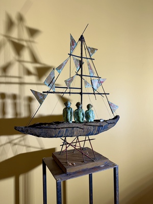 Alain Delvoye: 'The vessel', sculpture made of metal, clay, textile and paper