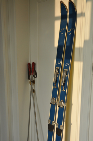 A pair of vintage skis with sticks, Dynamic, 1960's