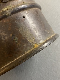 A Chinese bronze censer with mythical beast head handles, Xuande mark, Kangxi