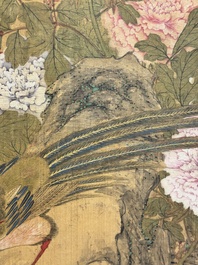 In the manner of Yun Shouping 惲壽平 (1633-1690):'Pheasant and peonies', ink and colour on silk